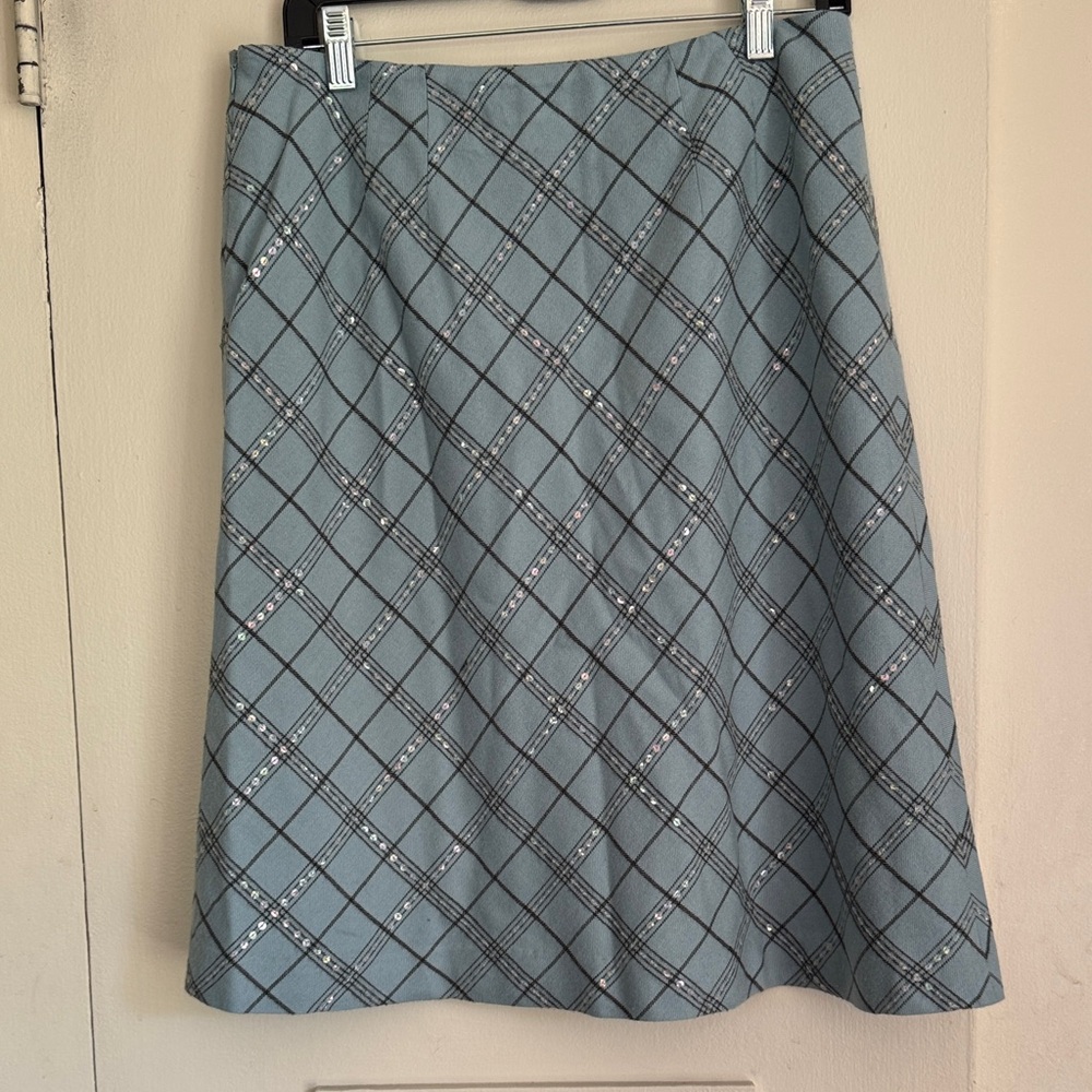Elegant Checkered A-Line Skirt in Blue and Gray